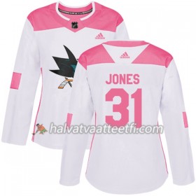 Naisten NHL San Jose Sharks Pelipaita Martin Jones 31 Adidas 2017-2018 Valkoinen Vaaleanpunainen Fashion Authentic